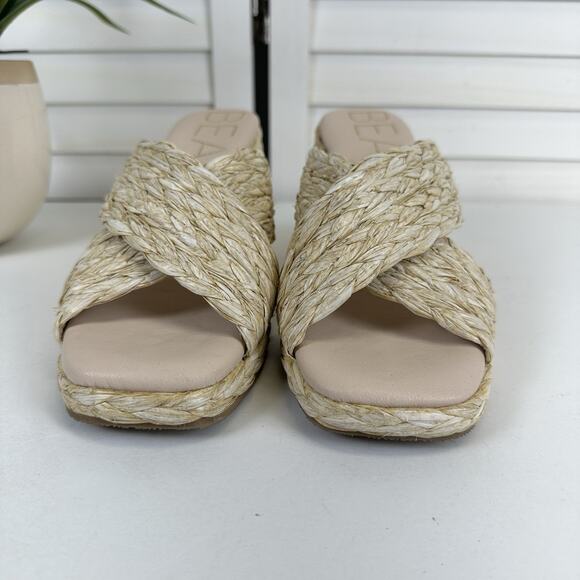 Beach by Matisse Tan Bondi‎ Wedge Heel Woven Raffia Sandal Slip On Shoe Size 8 M - Picture 4 of 9